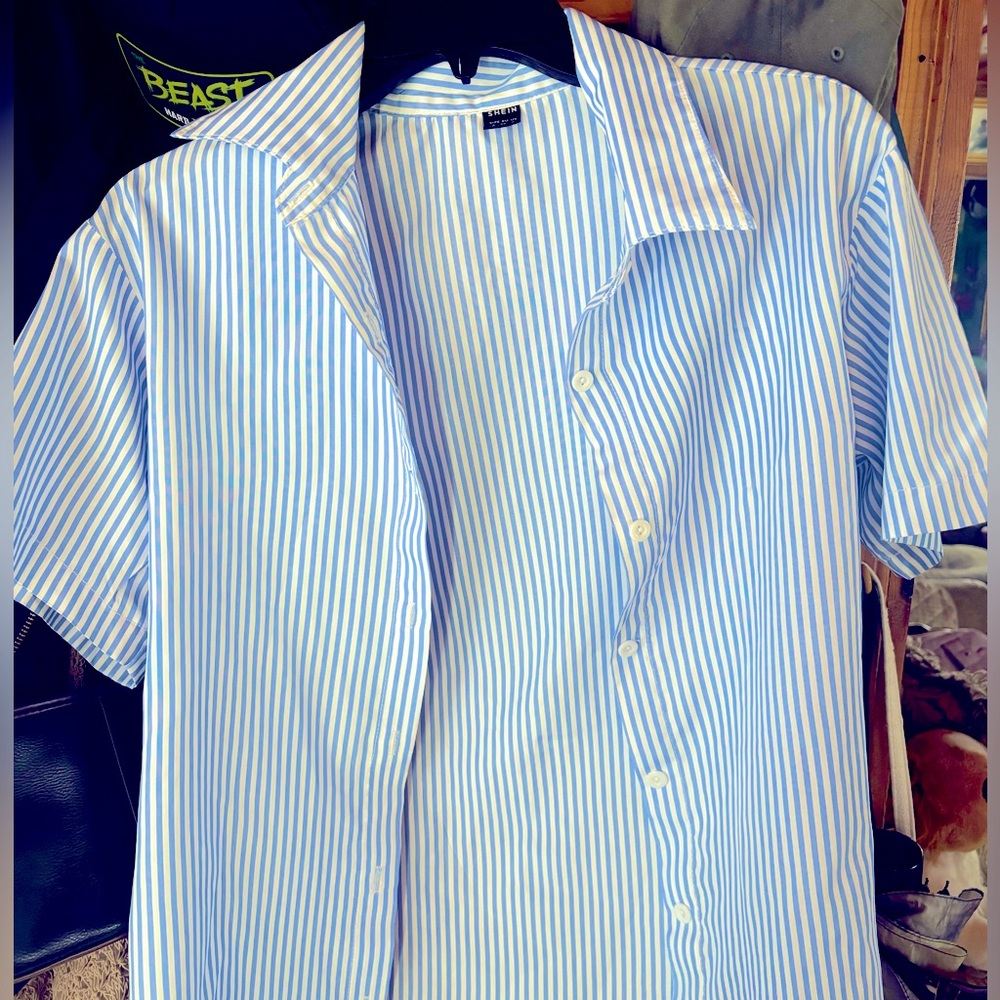 Blue and white striped shirt